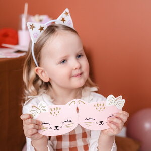 Uitnodigingskaartjes Roze Kat 6 stuks