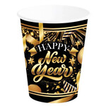 Bekertjes Happy New Year goud zwart 6 stuks Op is Op
