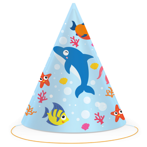 Feesthoedjes zeedieren cartoon 8 stuks