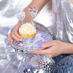 Gebaksbordjes Disco wit zilver 6 stuks