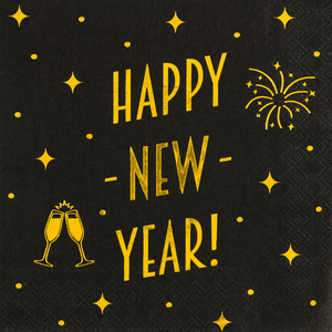 Servetten Happy New Year zwart 16 stuks