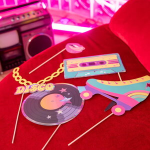 Foto attributen disco op stokjes 18 stuks Foto attributen disco op stokjes 18 stuks