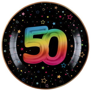 Bordjes 50 jaar gekleurd 6 stuks Bordjes 50 jaar gekleurd 6 stuks