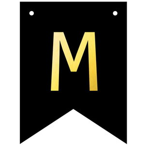 Letter M goudkleurig op zwarte kaart