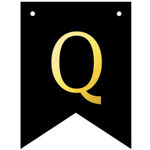 Letter Q goudkleurig op zwarte kaart Letter Q goudkleurig op zwarte kaart