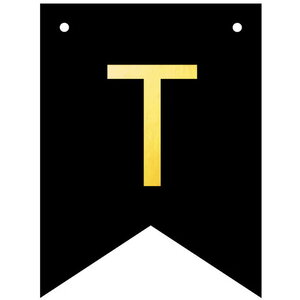 Letter T goudkleurig op zwarte kaart