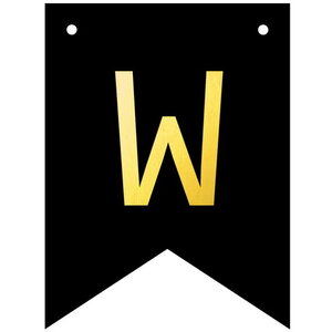 Letter W goudkleurig op zwarte kaart