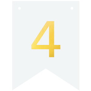 Cijfer 4 goudkleurig op witte kaart