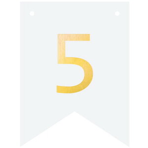 Cijfer 5 goudkleurig op witte kaart