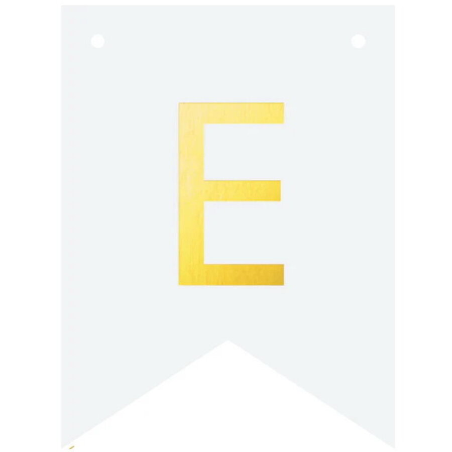 Letter E goudkleurig op witte kaart