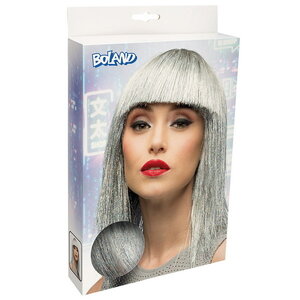 Pruik Disco met glitter zilverkleurig Pruik Disco met glitter zilverkleurig