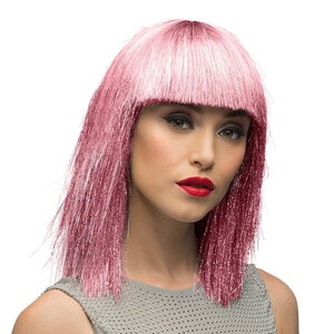 Pruik Disco met glitter roze Pruik Disco met glitter roze