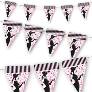 Vlaggenlijn Parijs stijlvol papier roze 3 meter Vlaggenlijn Parijs stijlvol papier roze 3 meter