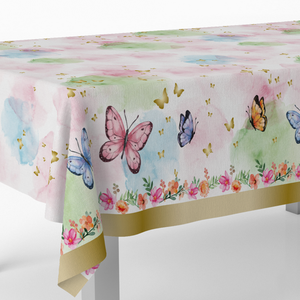 Tafelkleed vlinders roze blauw groen