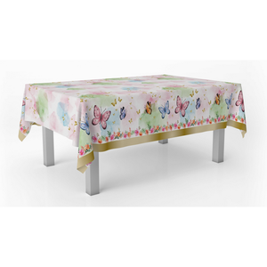 Tafelkleed vlinders roze blauw groen