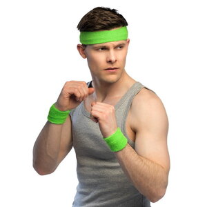 Zweetbandjes set fluor groen