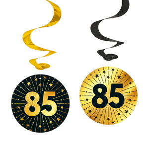 Globos Hangdecoraties 85 jaar zwart goud 95cm 4 stuks