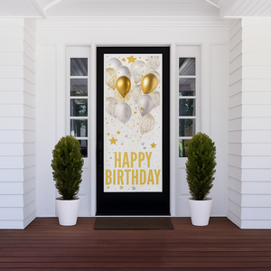 Deurposter Happy Birthday goud wit