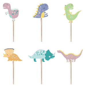 Taart Toppers Dinosaurus Rainbow 6 stuks Taart Toppers Dinosaurus Rainbow 6 stuks