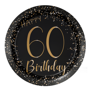 Gebaksbordjes 60 jaar zwart goud 8 stuks
