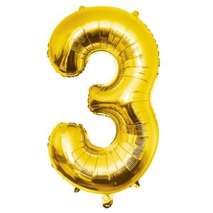 Folieballon cijfer 3 GOUD voor lucht of helium MEGA