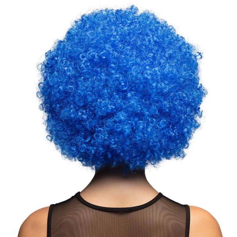 Pruik afro disco blauw luxe