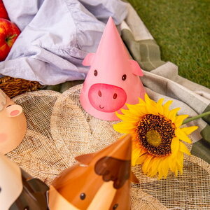 Feesthoedjes boerderij dieren 6 stuks