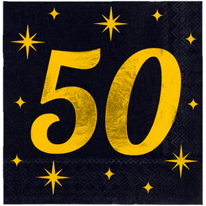 Servetten 50 jaar stijlvol zwart goud 16 stuks