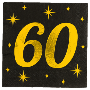 Servetten 60 jaar stijlvol zwart goud 16 stuks