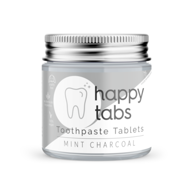 Happy Tabs Toothpaste Tablets Mint Charcoal Fluoride Free 80st.