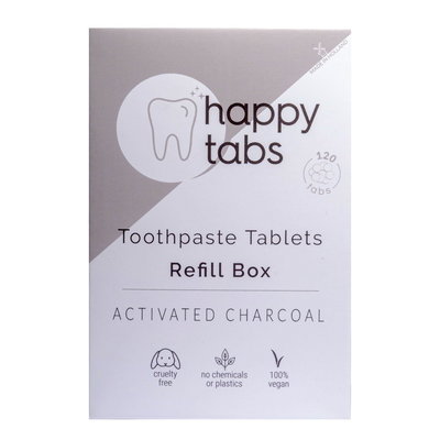 Happy Tabs Toothpaste Tablets Refill Box Mint Charcoal Fluoride Free 120st.