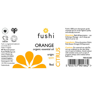 Fushi Wellbeing Orange (Sweet) Organic Essential Oil 5ml