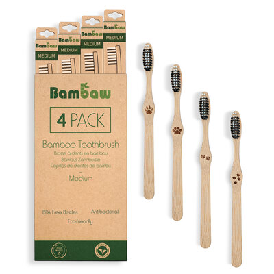 Bambaw 4 Bamboe Tandenborstels - Hard, Medium of Soft