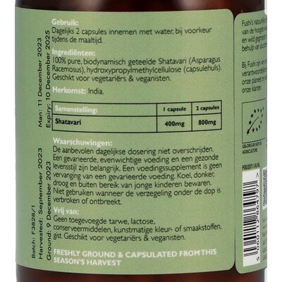 Fushi Wellbeing Biologische Shatavari, 60 Veganistische Capsules, Voedingssupplement.