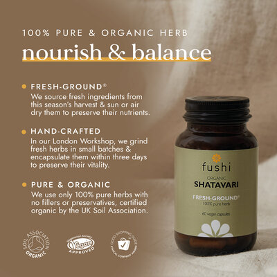 Fushi Wellbeing Biologische Shatavari, 60 Veganistische Capsules, Voedingssupplement.