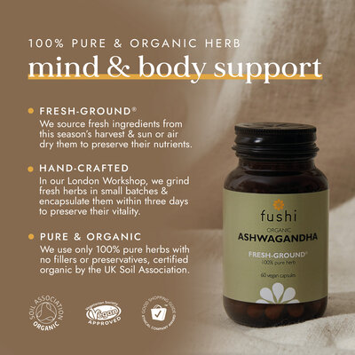 Fushi Wellbeing Biologische Ashwagandha, 60 Veganistische Capsules