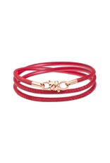 dodo Bracelet Nodo or rose 9 K cuir rouge 17cm. DoDo DKB/K9/SC9/17/K