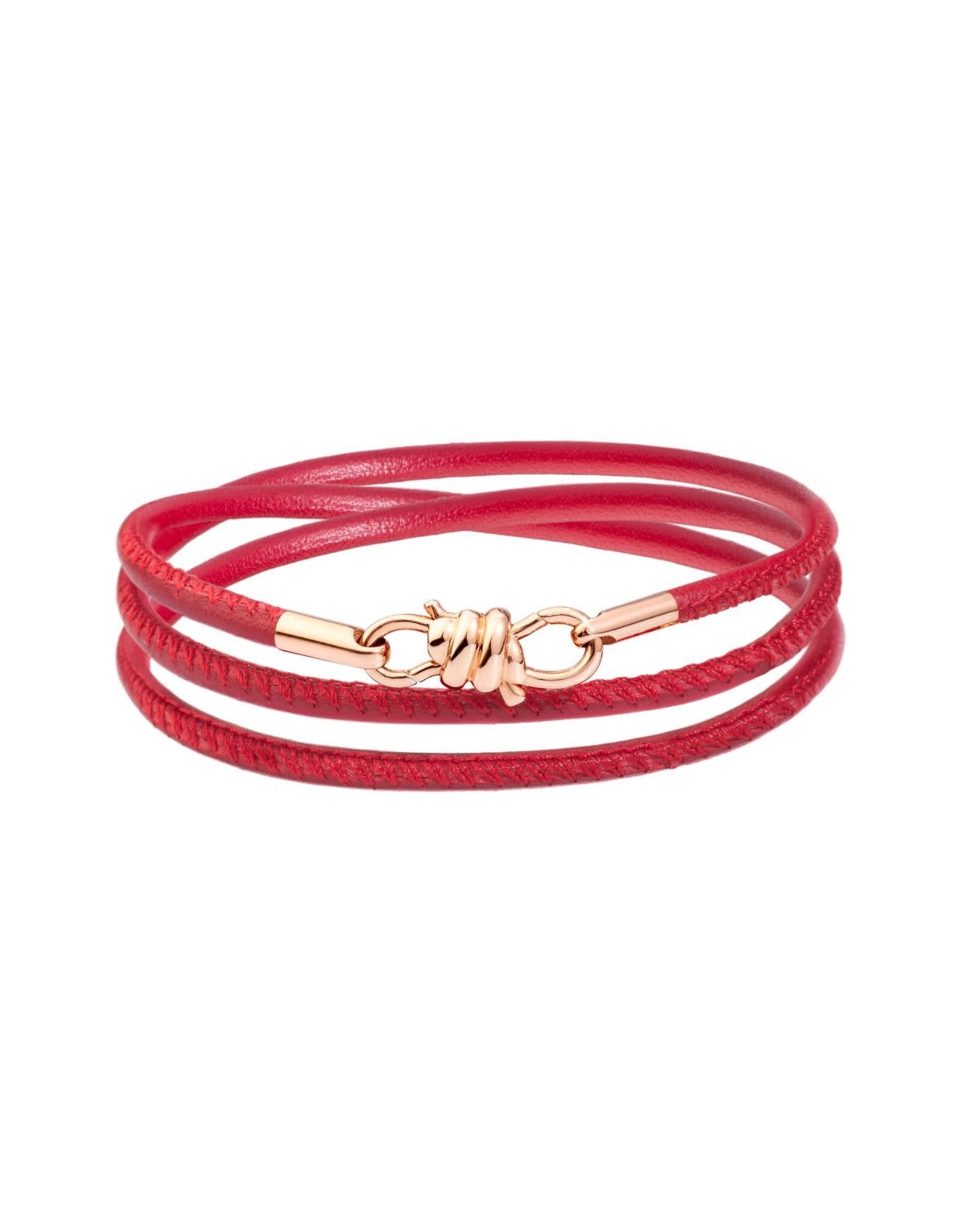 dodo Bracelet Nodo or rose 9 K cuir rouge 17cm. DoDo DKB/K9/SC9/17/K