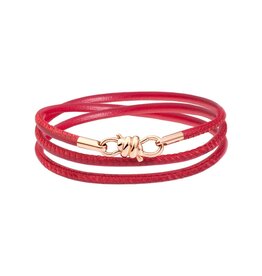 dodo Bracelet Nodo or rose 9 K cuir rouge 17cm. DoDo DKB/K9/SC9/17/K