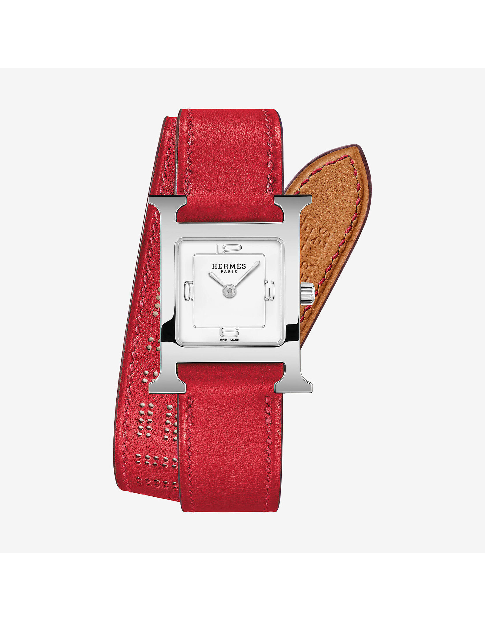 HERMES S.A Heure H PM éphémère acier DT vermillon HERMES