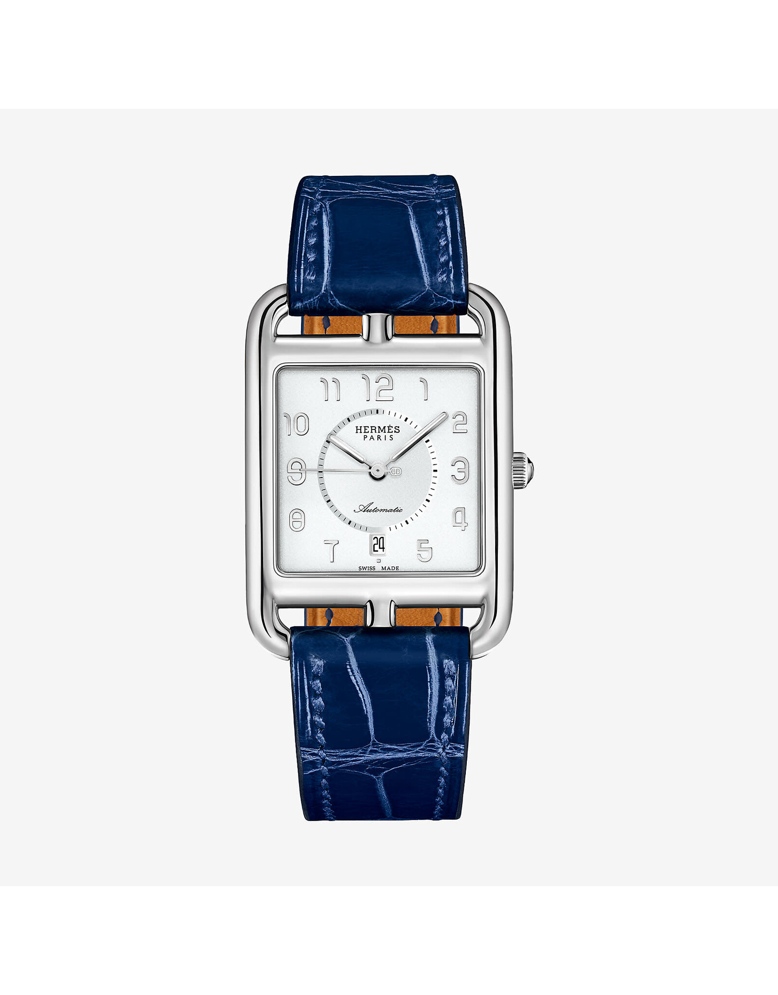 HERMES S.A Cape Cod GM automatique cadran blanc lumière br alligator bleu saphir HERMES