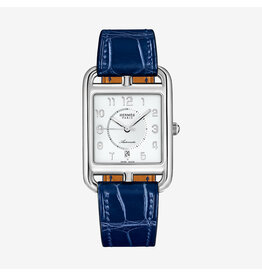 HERMES S.A Cape Cod GM automatique cadran blanc lumière br alligator bleu saphir HERMES