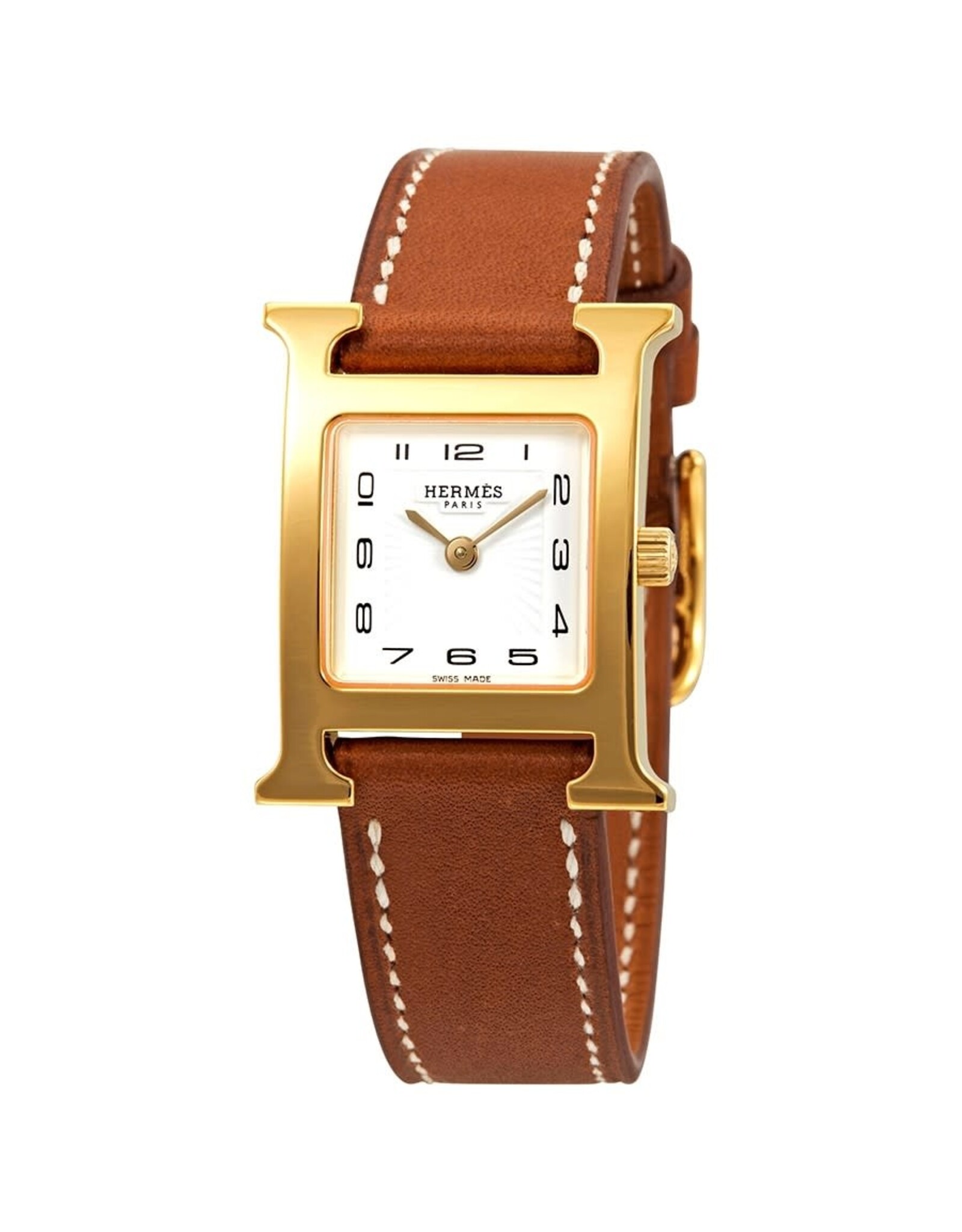 HERMES S.A Heure H PM plaqué or barenia ST HERMES