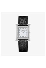 HERMES S.A Heure H PM boite acier serti light cadran nacre alligator gris elephant HERMES