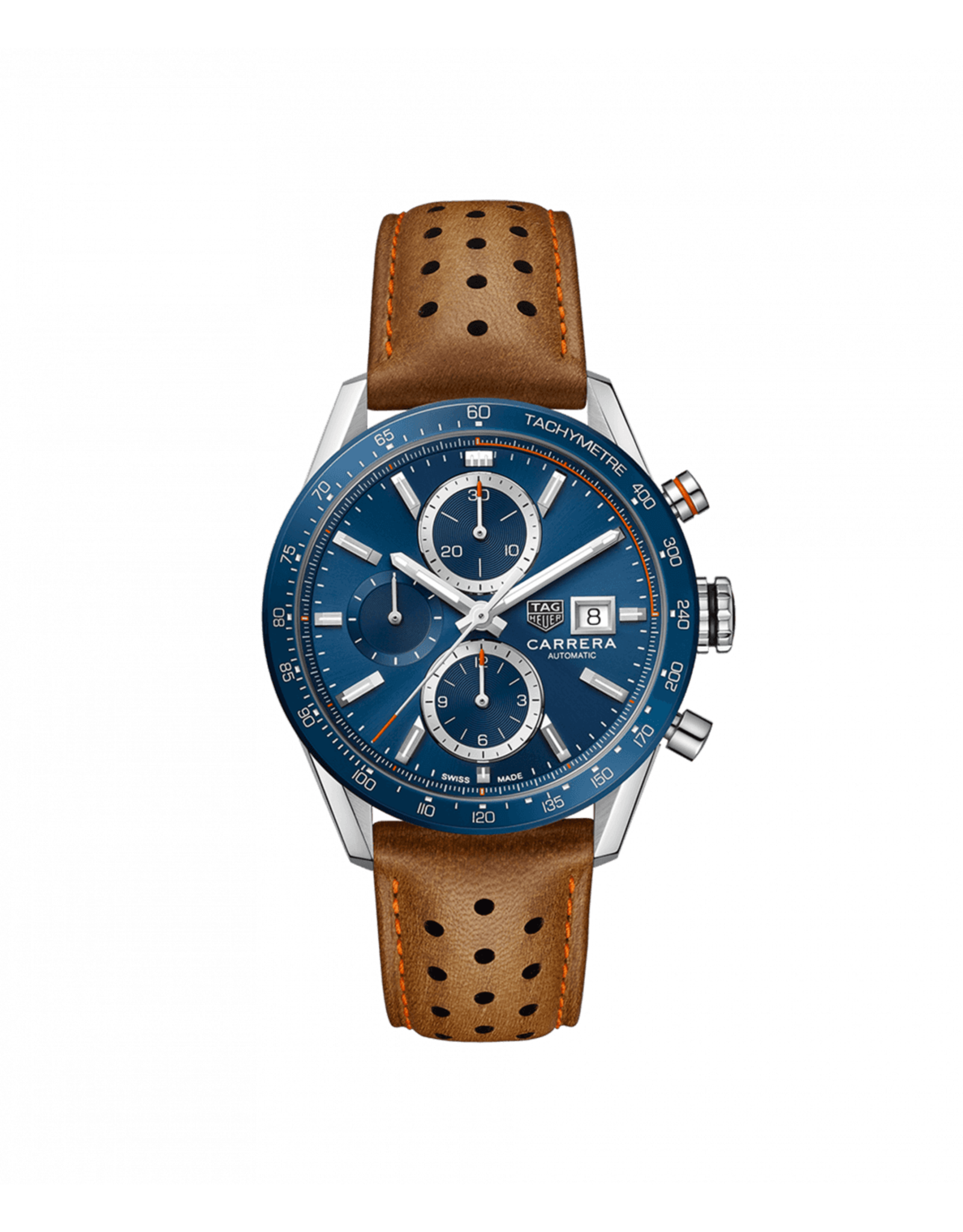 tagheuer Carrera bleu bracelet brun perforé TAGHEUER