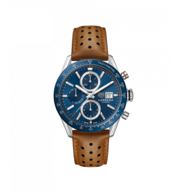 tagheuer Carrera bleu bracelet brun perforé TAGHEUER