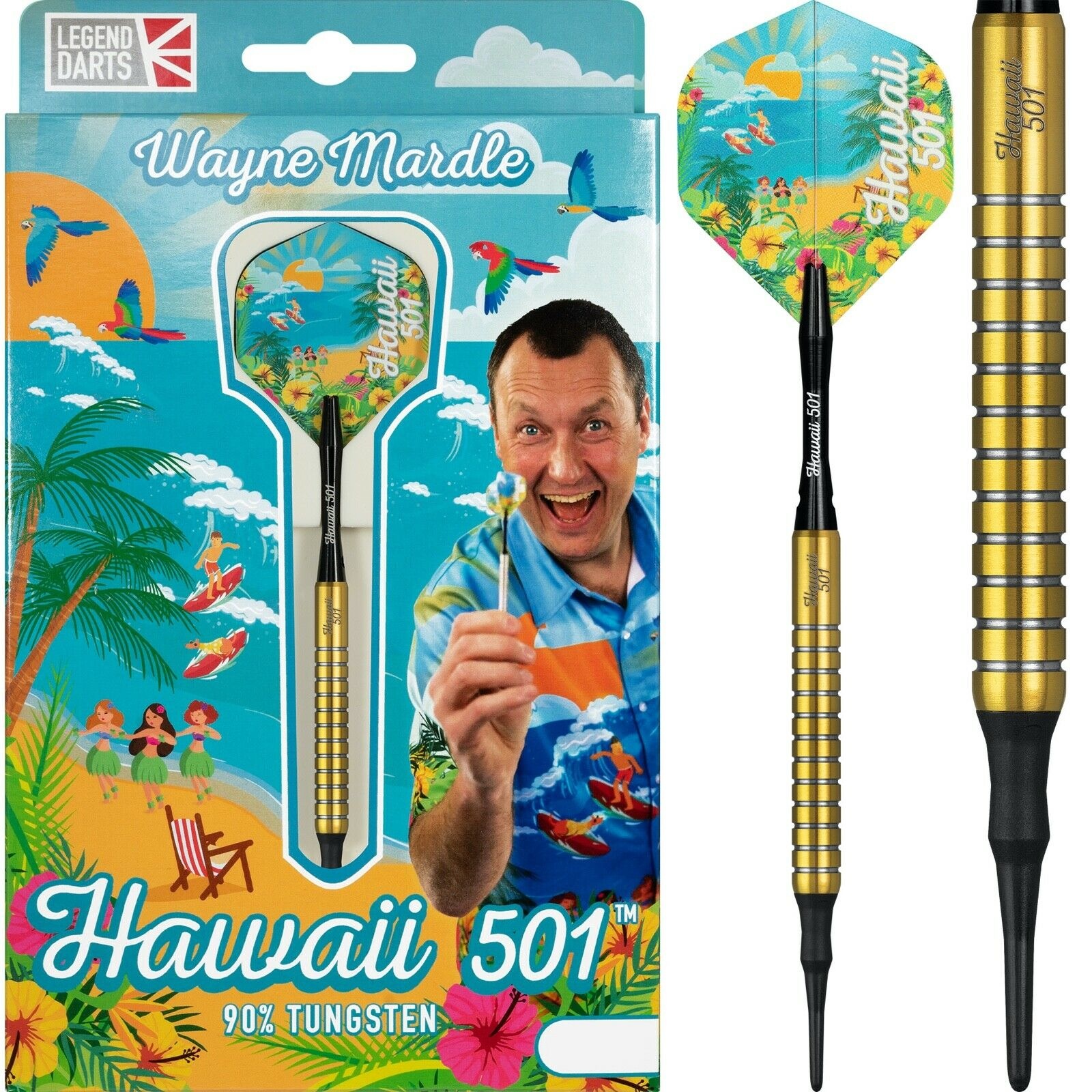 Wayne Mardle Hawaii 501 90% Gold Soft Tip - Dartshopper.com