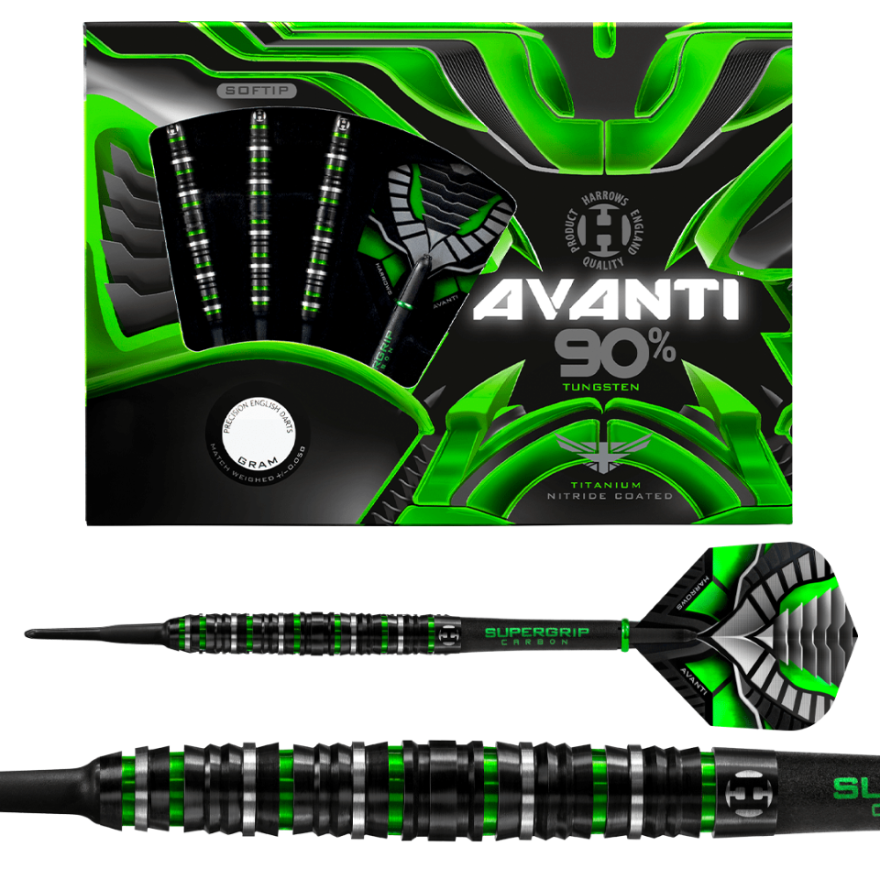 Tournament Quality Dart Set Harrows Avanti 90% Tungsten Soft Tip