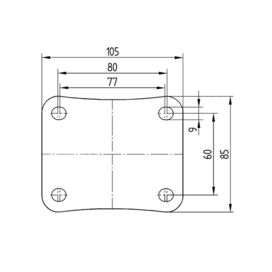 TENTE Zwenkwiel rubber 100 3SO plaat