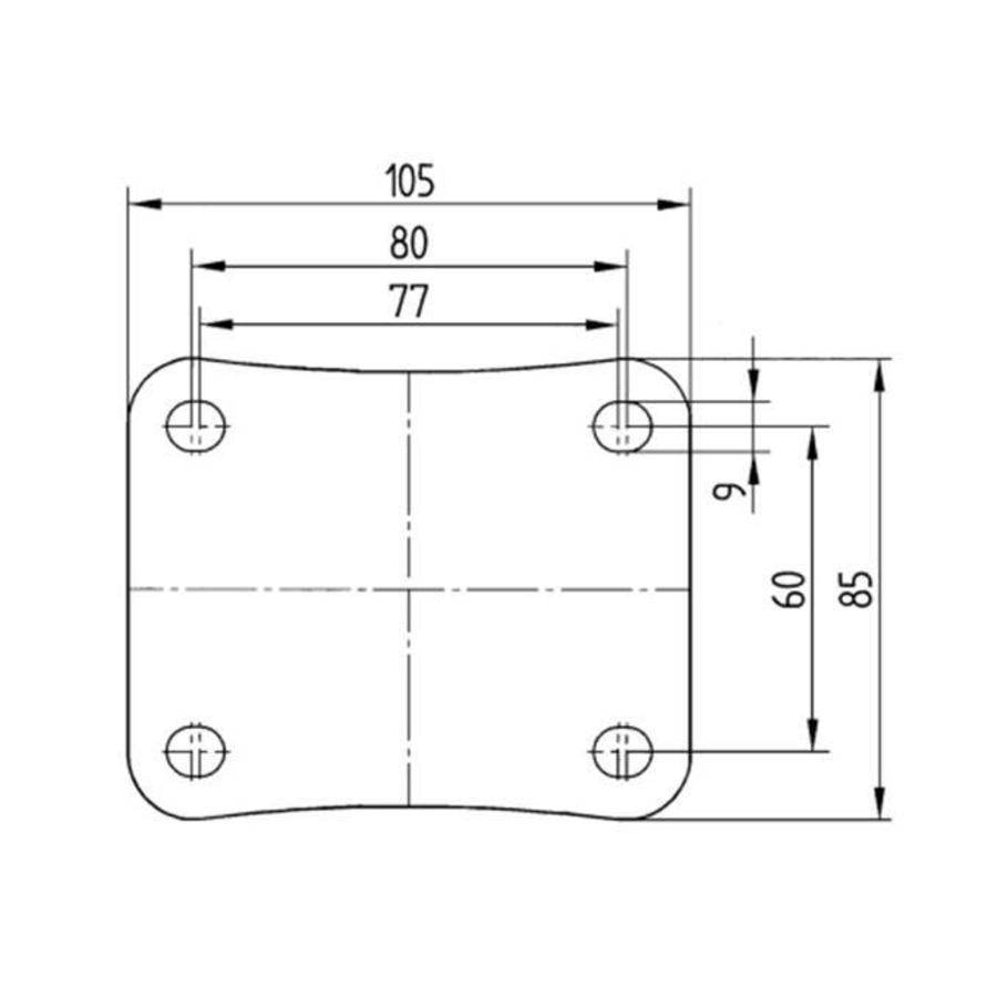 TENTE Zwenkwiel rubber 100 3SO plaat met rem-2
